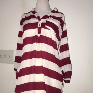 Burgundy and white blouse long sleeve